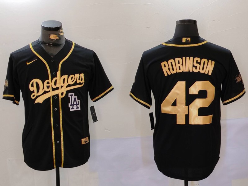 Men Los Angeles Dodgers 42 Robinson Black Game 2024 Nike MLB Jersey style 9122